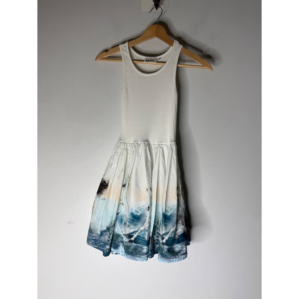 Molo Cassandra Wild Horses Dress White Ribbed Tank Skirt Organic Cotton 122/128
